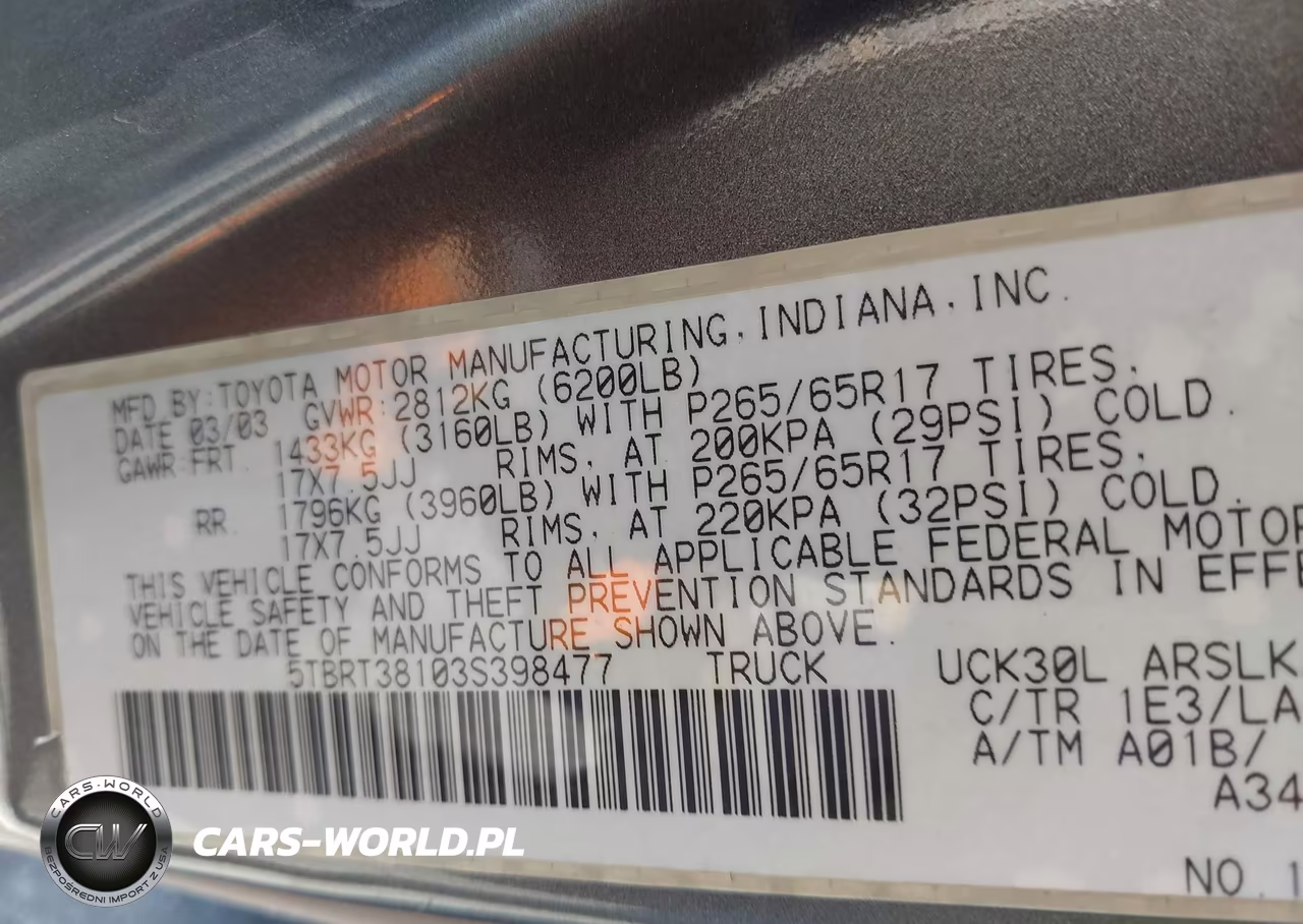 2003 Toyota Tundra Ltd V8 VIN:5TBRT38103S398477 - 9