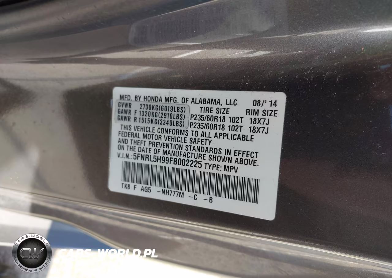 2015 Honda Odyssey Touring-Touring Elite VIN:5FNRL5H99FB002225 - 9
