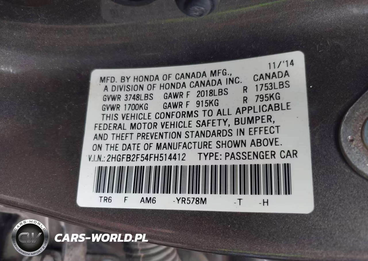 2015 Honda Civic Lx VIN:2HGFB2F54FH514412 - 9
