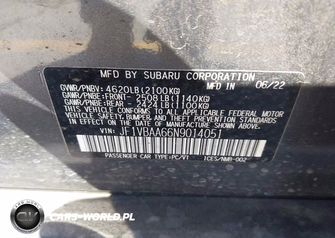 2022 Subaru Wrx VIN:JF1VBAA66N9014051 - 9