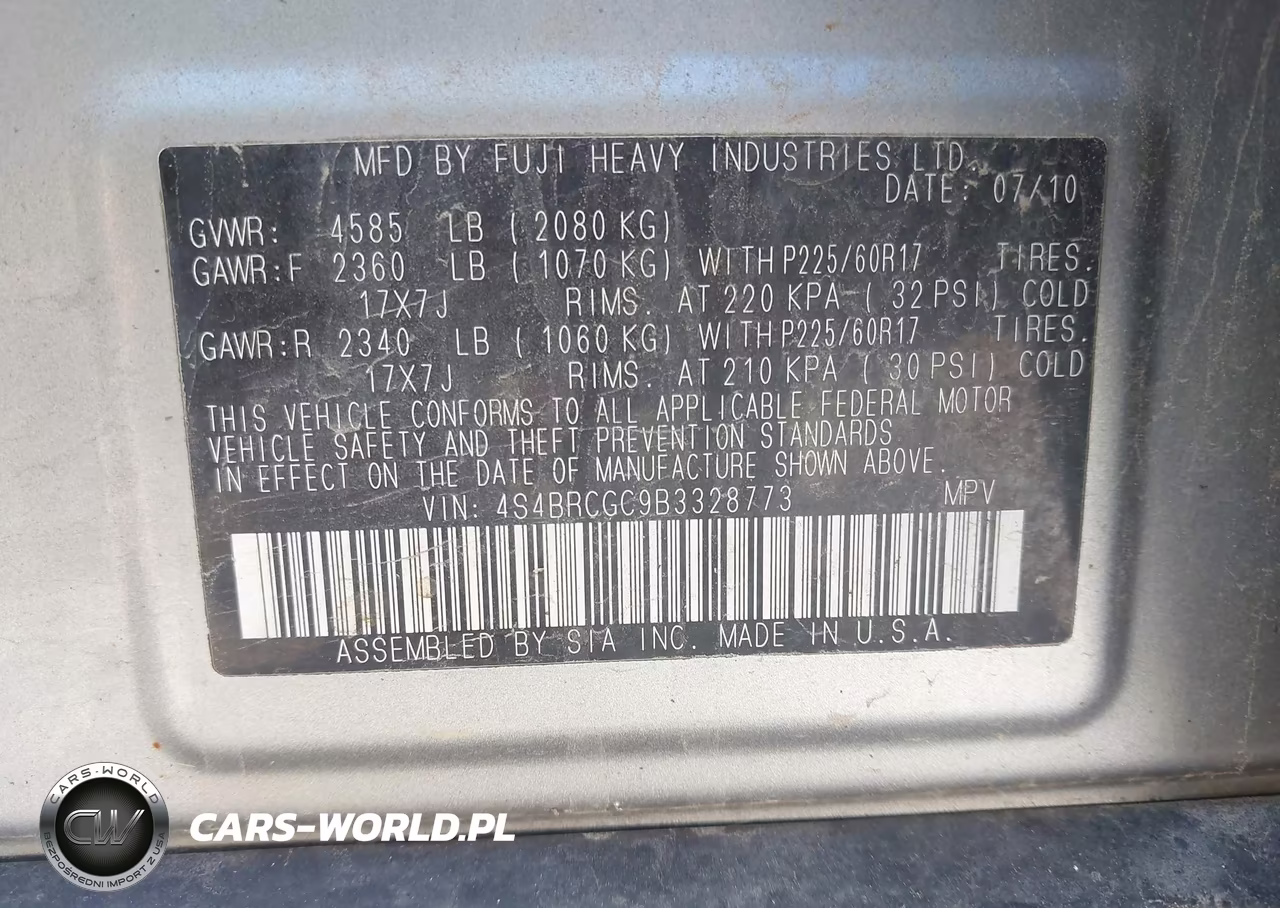 2011 Subaru Outback 2.5I Premium VIN:4S4BRCGC9B3328773 - 9