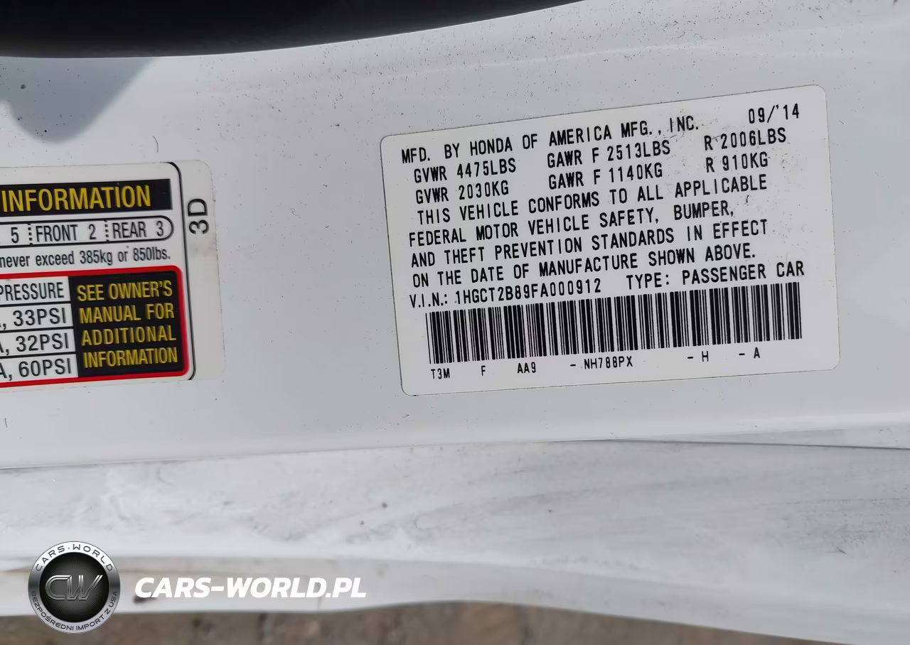 2015 Honda Accord Ex-L V-6 VIN:1HGCT2B89FA000912 - 9