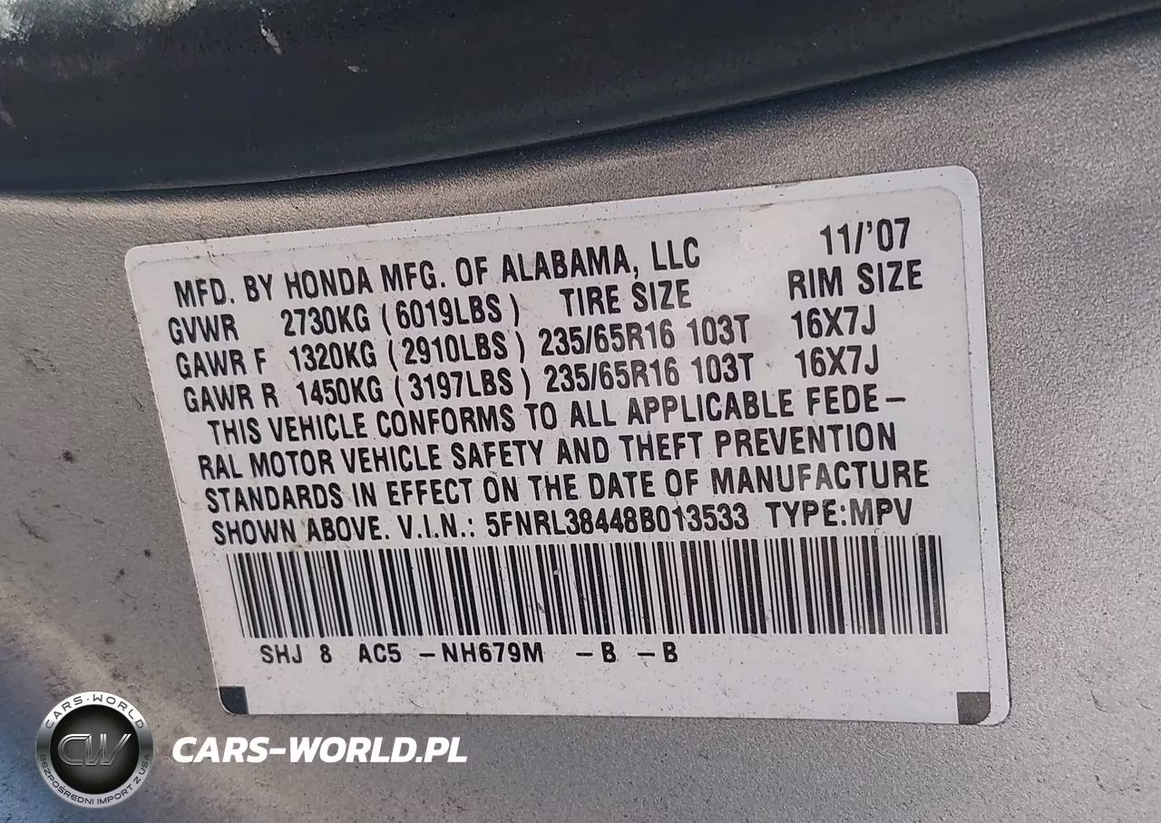 2008 Honda Odyssey Ex VIN:5FNRL38448B013533 - 9