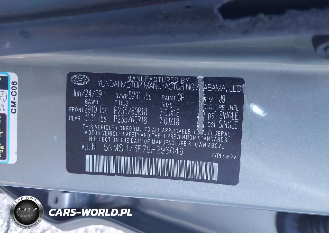2009 Hyundai Santa Fe Se VIN:5NMSH73E79H296049 - 9