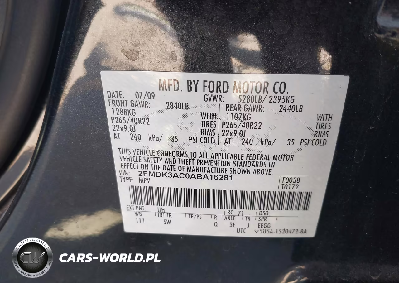 2010 Ford Edge Sport VIN:2FMDK3AC0ABA16281 - 9
