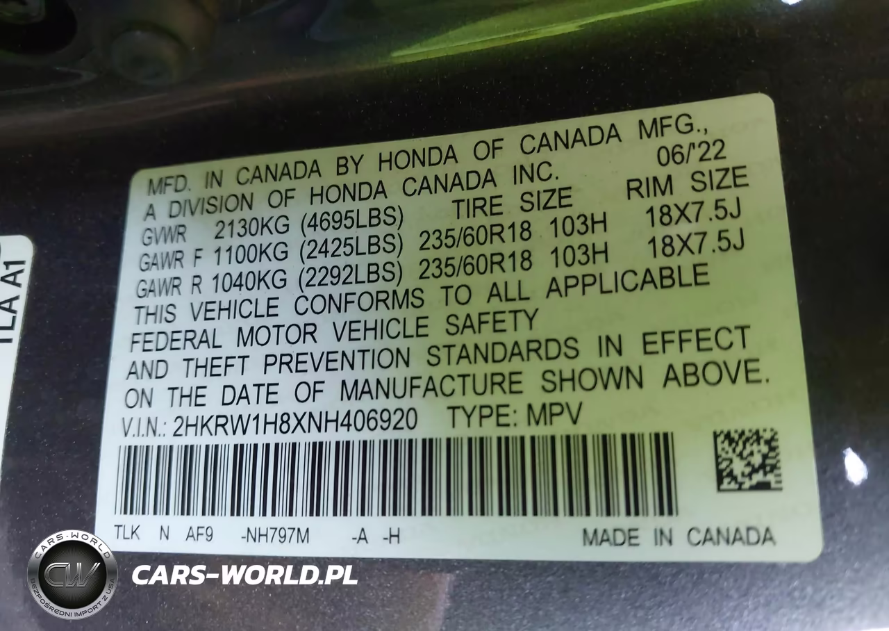 2022 Honda Cr-V 2Wd Ex-L VIN:2HKRW1H8XNH406920 - 9