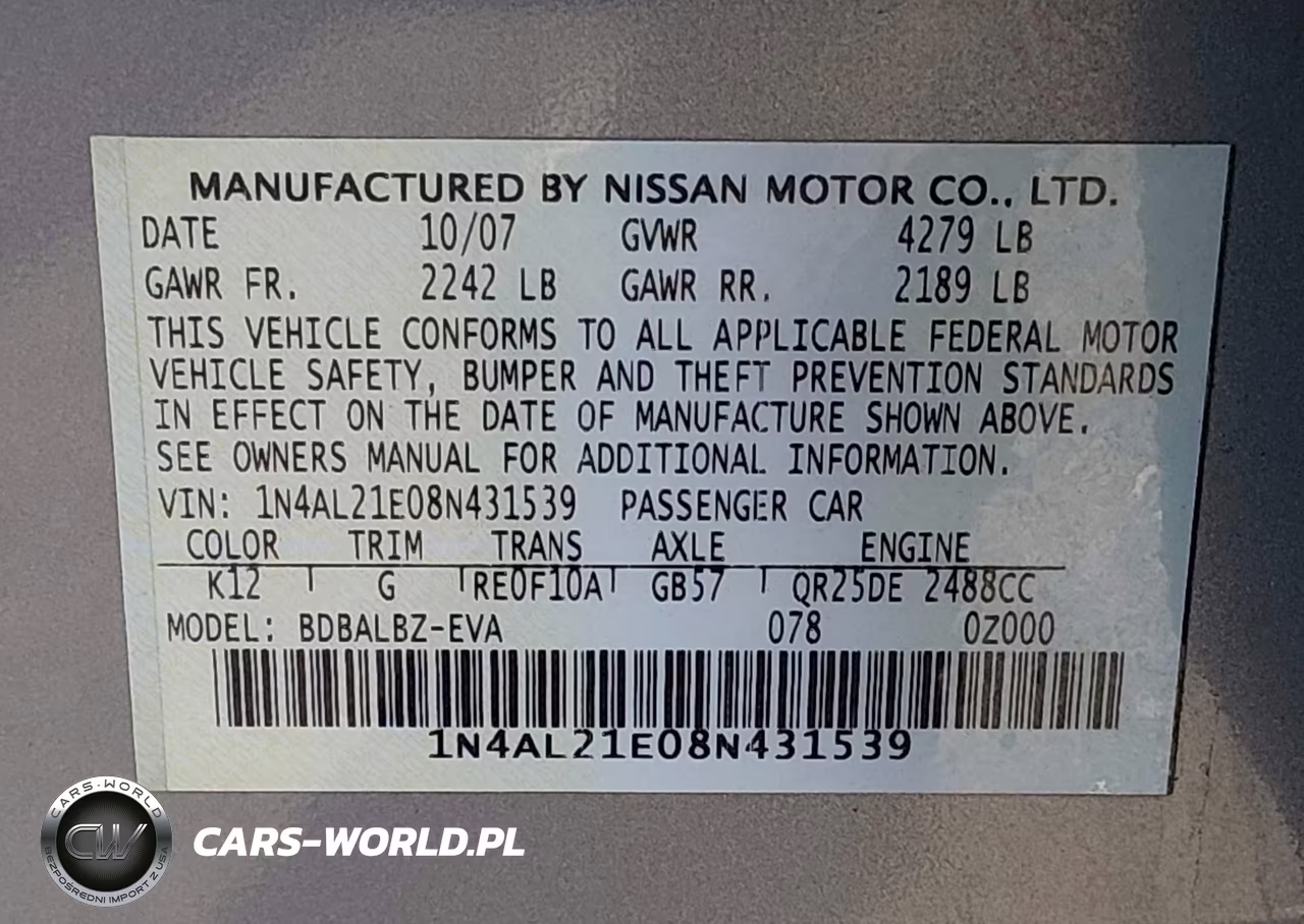 2008 Nissan Altima 2.5 S VIN:1N4AL21E08N431539 - 9