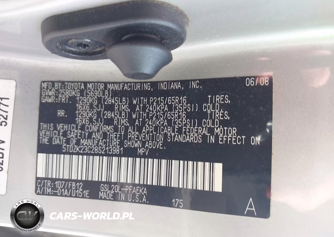 2008 Toyota Sienna Ce VIN:5TDZK23C28S213981 - 9