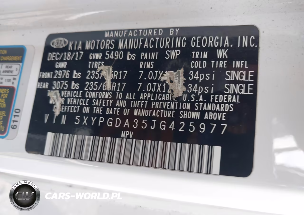 2018 Kia Sorento 2.4L Lx VIN:5XYPGDA35JG425977 - 9