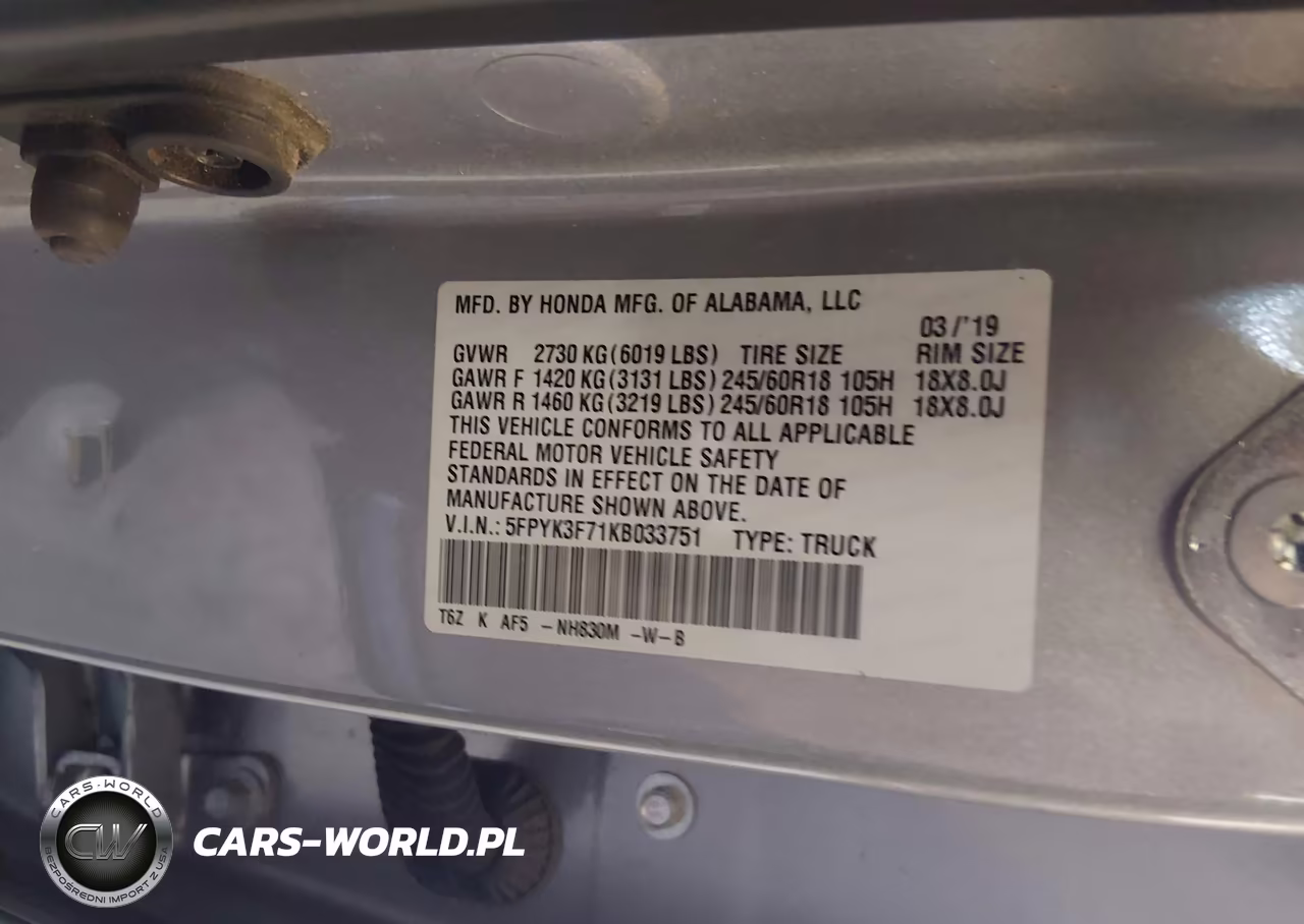 2019 Honda Ridgeline Rtl-E VIN:5FPYK3F71KB033751 - 9