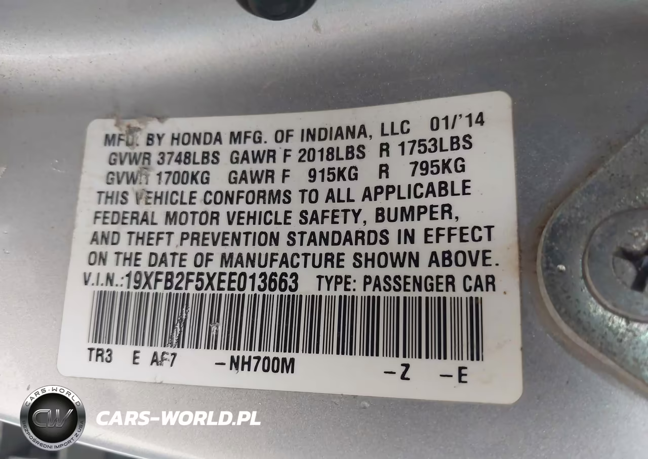 2014 Honda Civic Lx VIN:19XFB2F5XEE013663 - 9