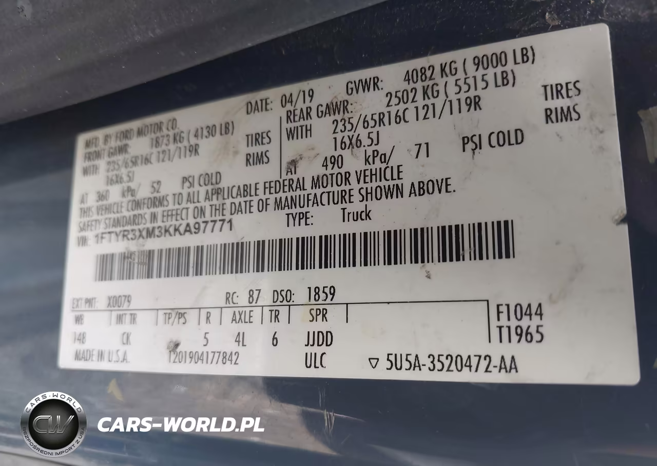 2019 Ford Transit-250 VIN:1FTYR3XM3KKA97771 - 9