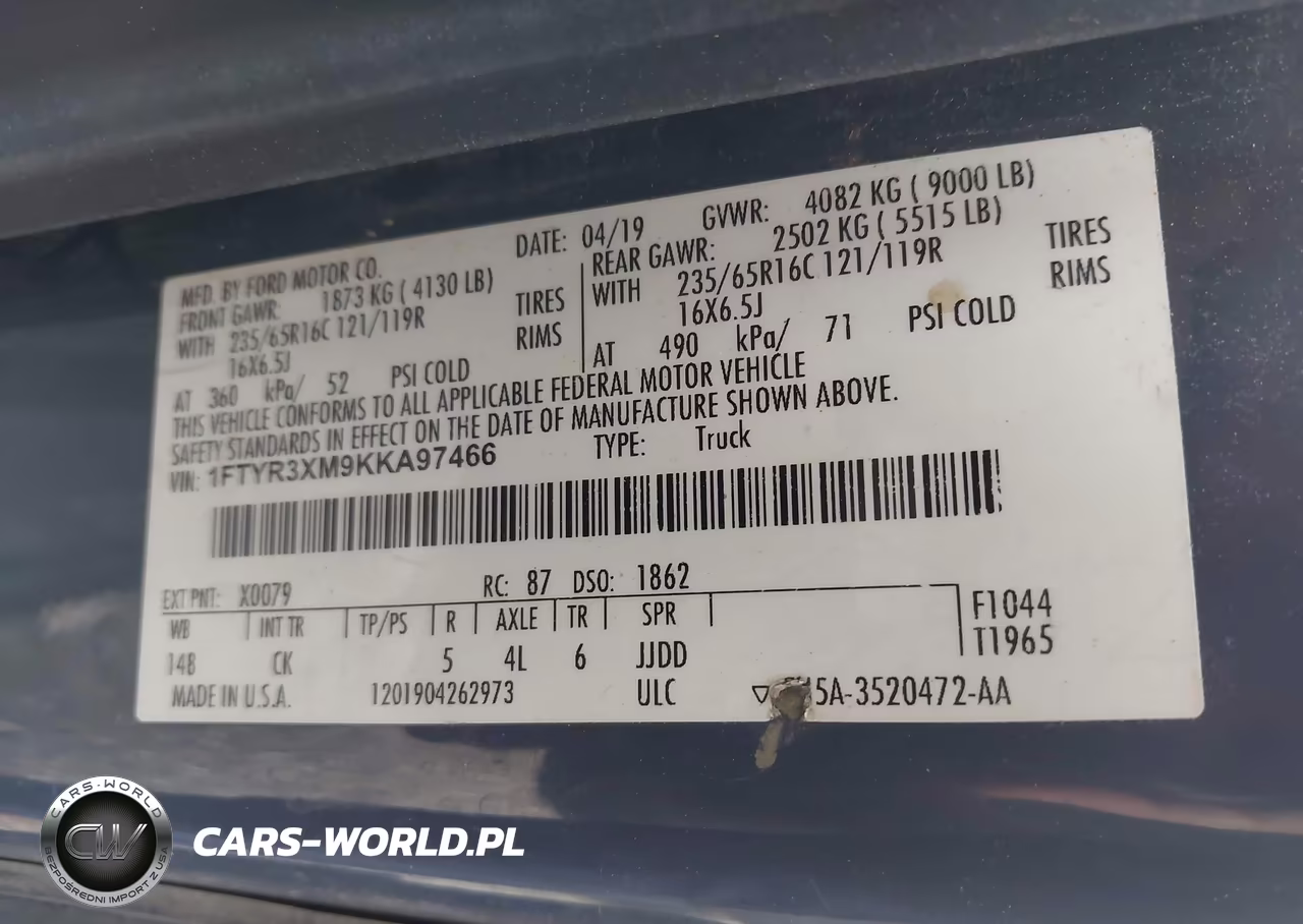 2019 Ford Transit-250 VIN:1FTYR3XM9KKA97466 - 9