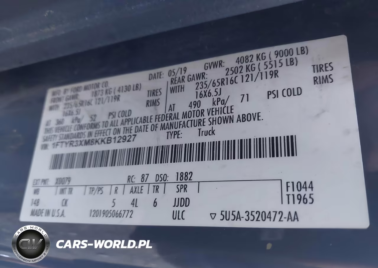 2019 Ford Transit-250 VIN:1FTYR3XM8KKB12927 - 9