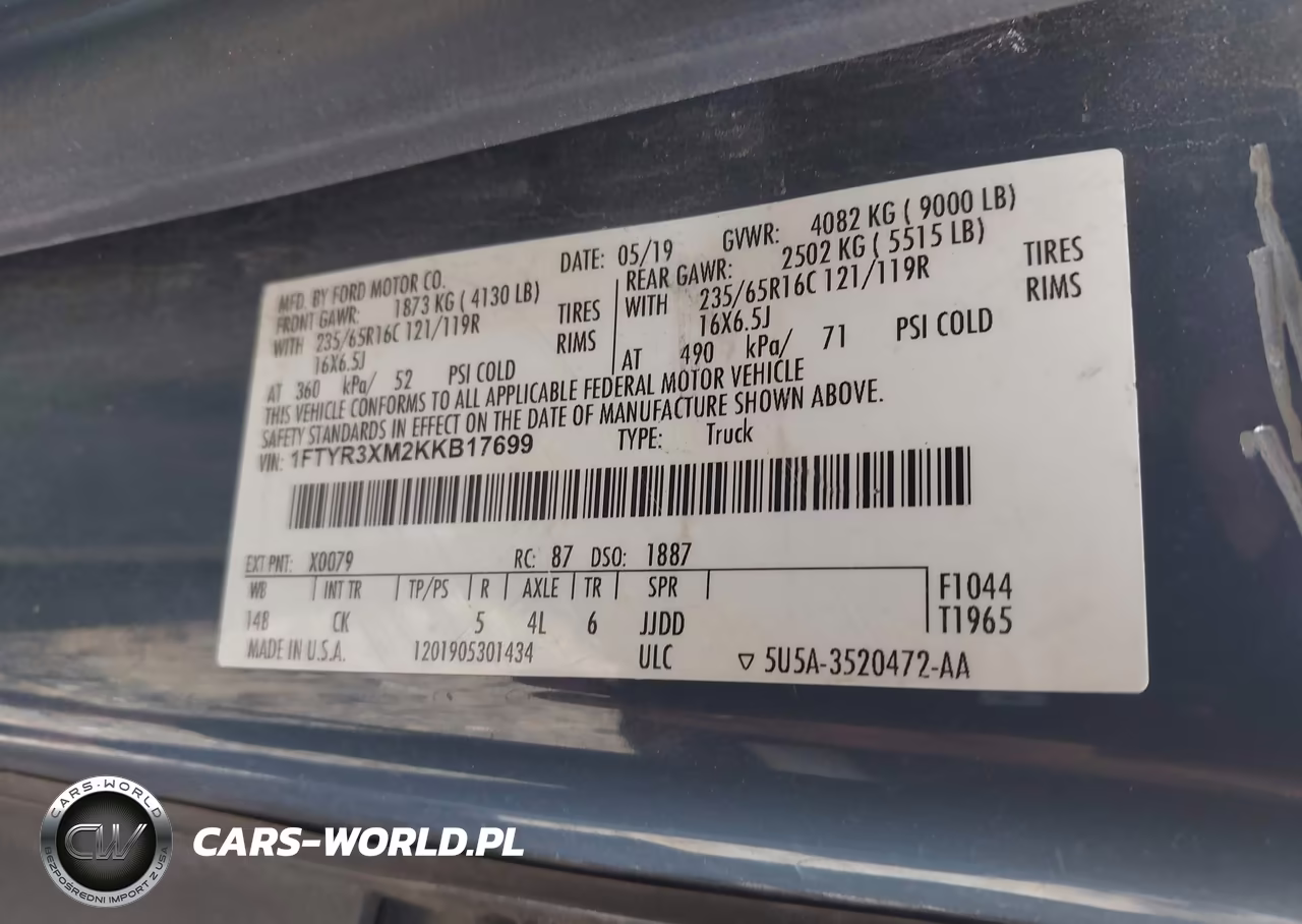 2019 Ford Transit-250 VIN:1FTYR3XM2KKB17699 - 9