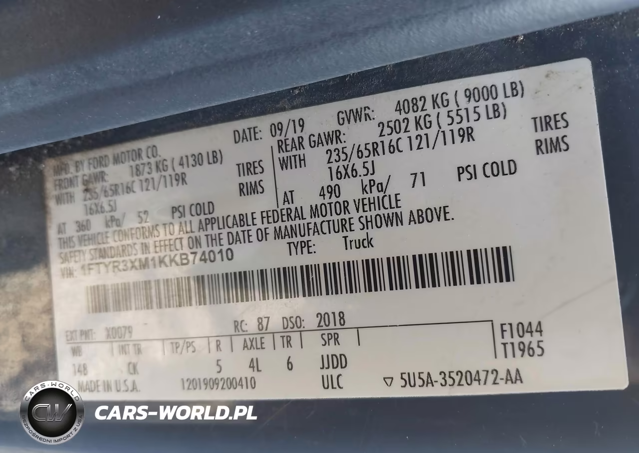 2019 Ford Transit-250 VIN:1FTYR3XM1KKB74010 - 9
