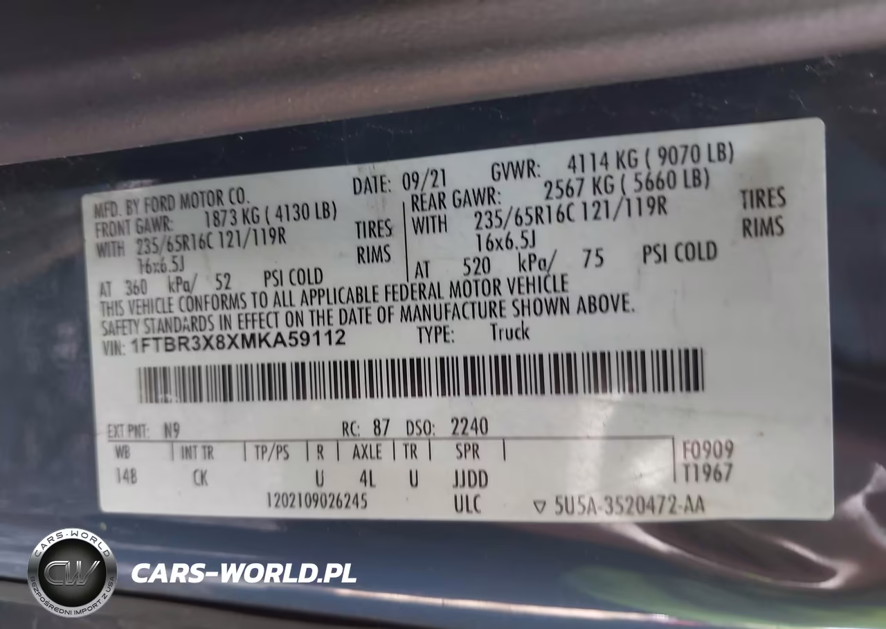 2021 Ford Transit-250 Cargo Van VIN:1FTBR3X8XMKA59112 - 9