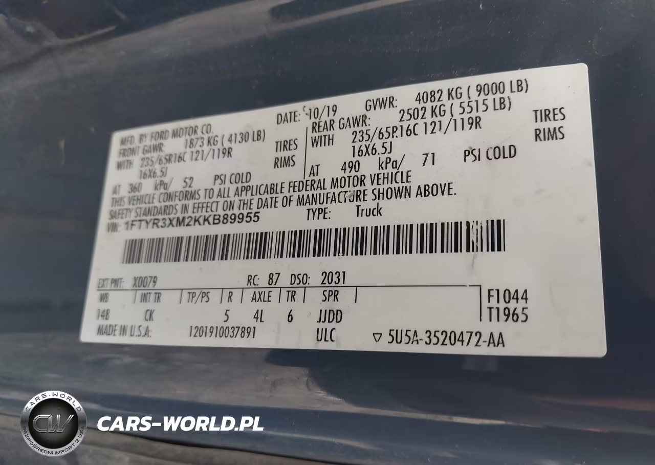 2019 Ford Transit-250 VIN:1FTYR3XM2KKB89955 - 9