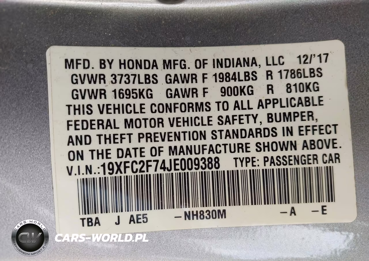 2018 Honda Civic Ex VIN:19XFC2F74JE009388 - 9