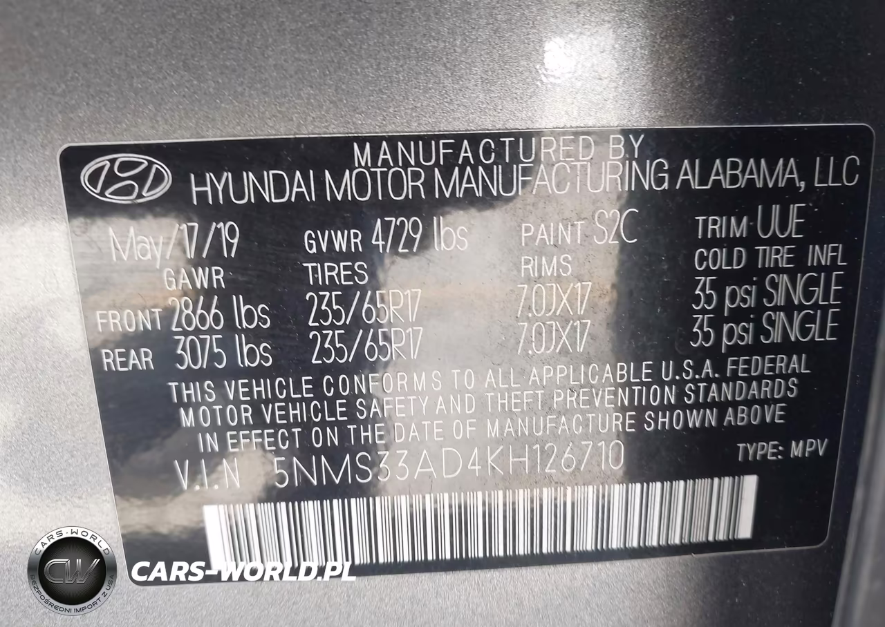 2019 Hyundai Santa Fe Sel VIN:5NMS33AD4KH126710 - 9