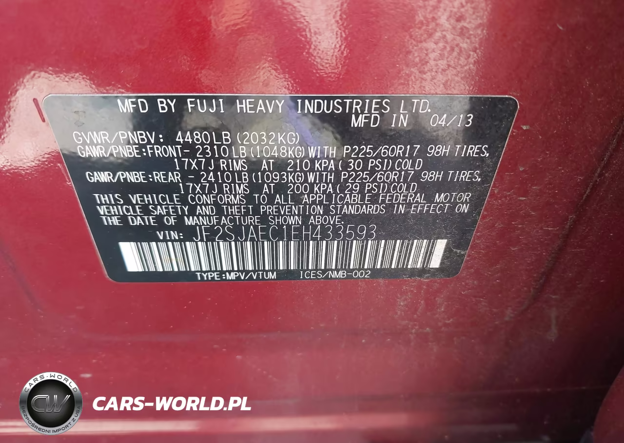 2014 Subaru Forester 2.5I Premium VIN:JF2SJAEC1EH433593 - 9