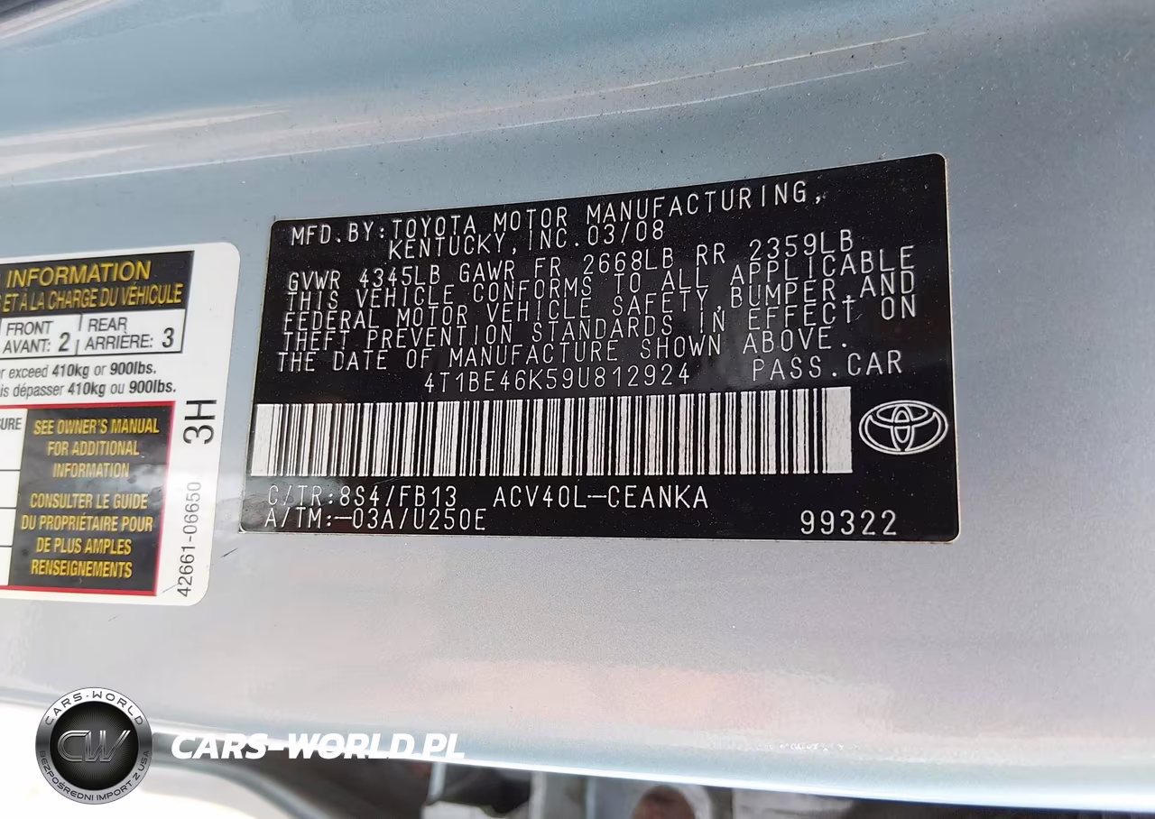 2009 Toyota Camry Le VIN:4T1BE46K59U812924 - 9