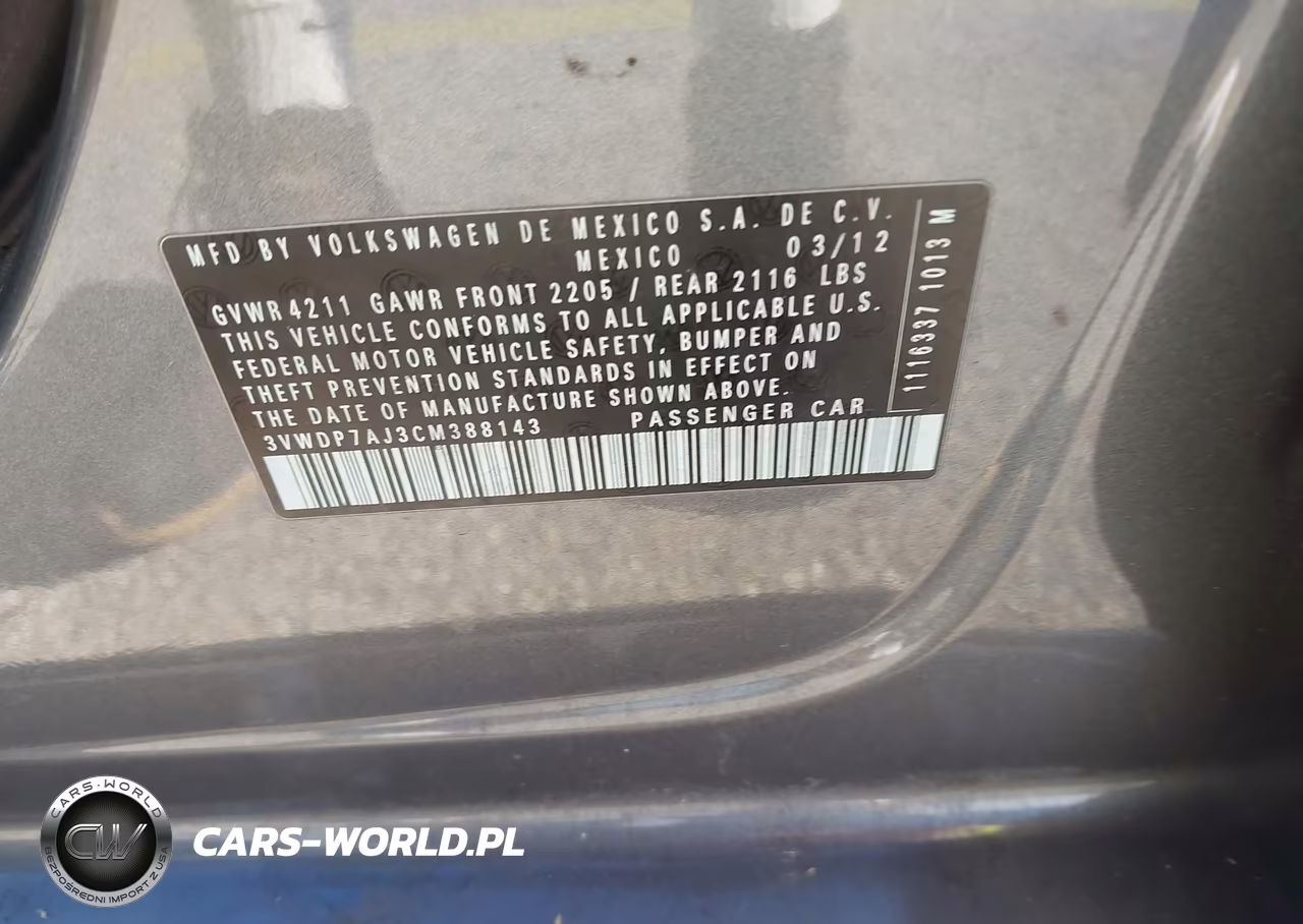 2012 Volkswagen Jetta 2.5L Se VIN:3VWDP7AJ3CM388143 - 9