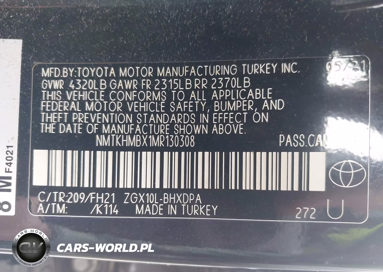 2021 Toyota C-Hr Le VIN:NMTKHMBX1MR130308 - 9