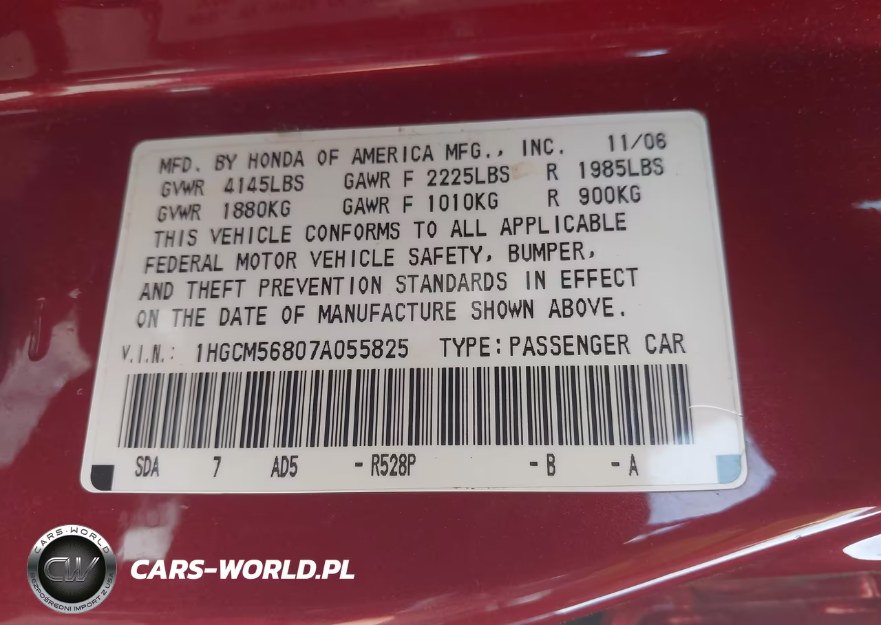 2007 Honda Accord 2.4 Ex VIN:1HGCM56807A055825 - 9
