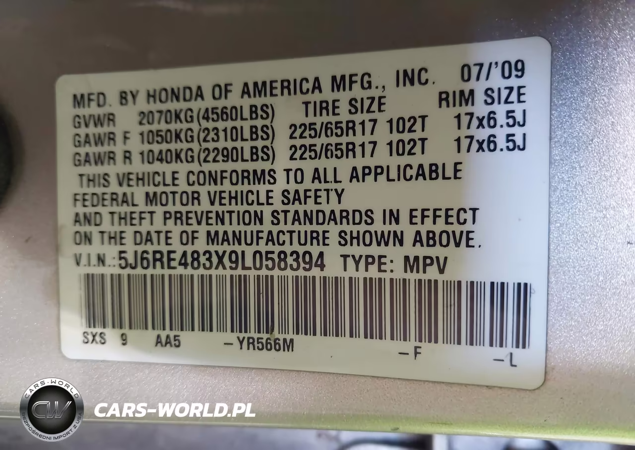 2009 Honda Cr-V Lx VIN:5J6RE483X9L058394 - 9
