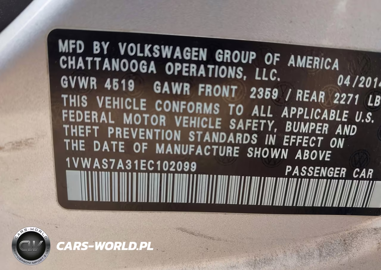 2014 Volkswagen Passat 1.8T S VIN:1VWAS7A31EC102099 - 9