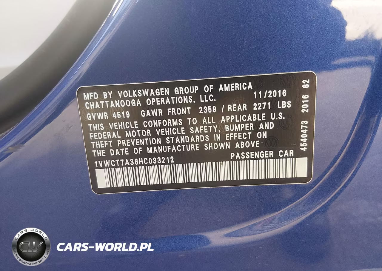 2017 Volkswagen Passat 1.8T Sel Premium VIN:1VWCT7A36HC033212 - 9