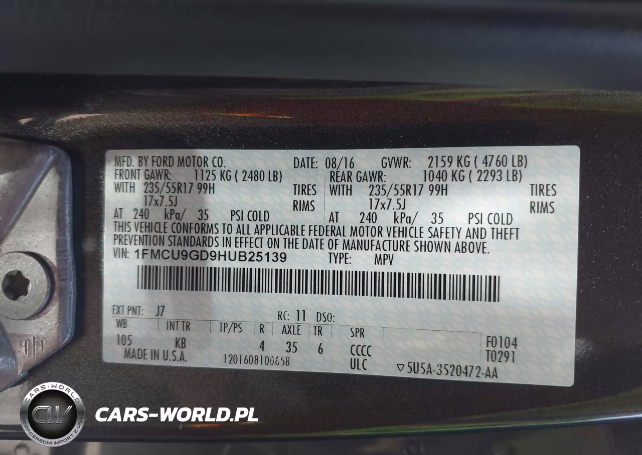 2017 Ford Escape Se VIN:1FMCU9GD9HUB25139 - 9