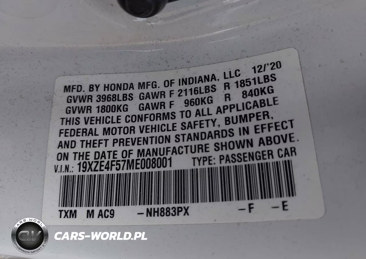 2021 Honda Insight Ex VIN:19XZE4F57ME008001 - 9