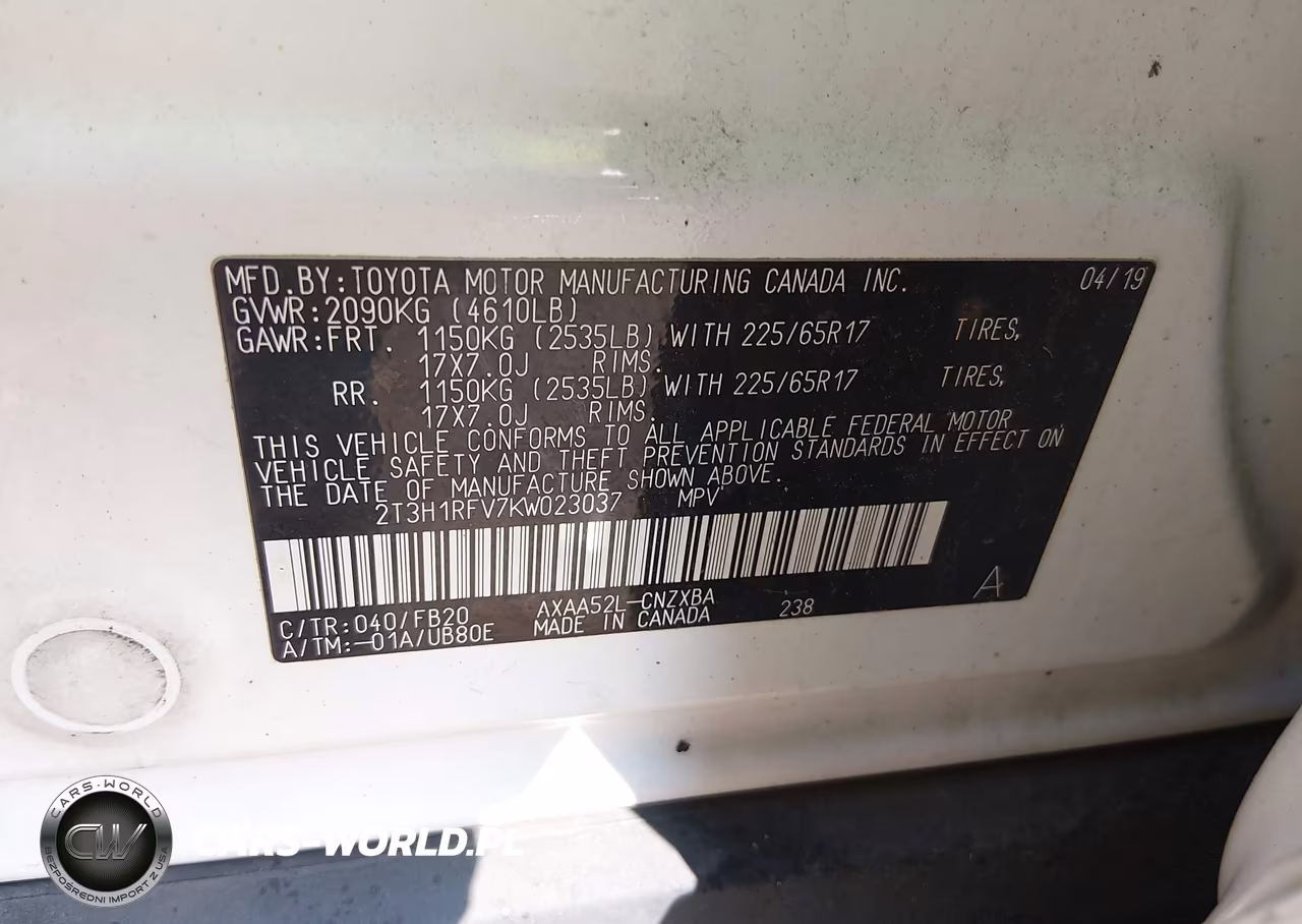 2019 Toyota Rav4 Le VIN:2T3H1RFV7KW023037 - 9