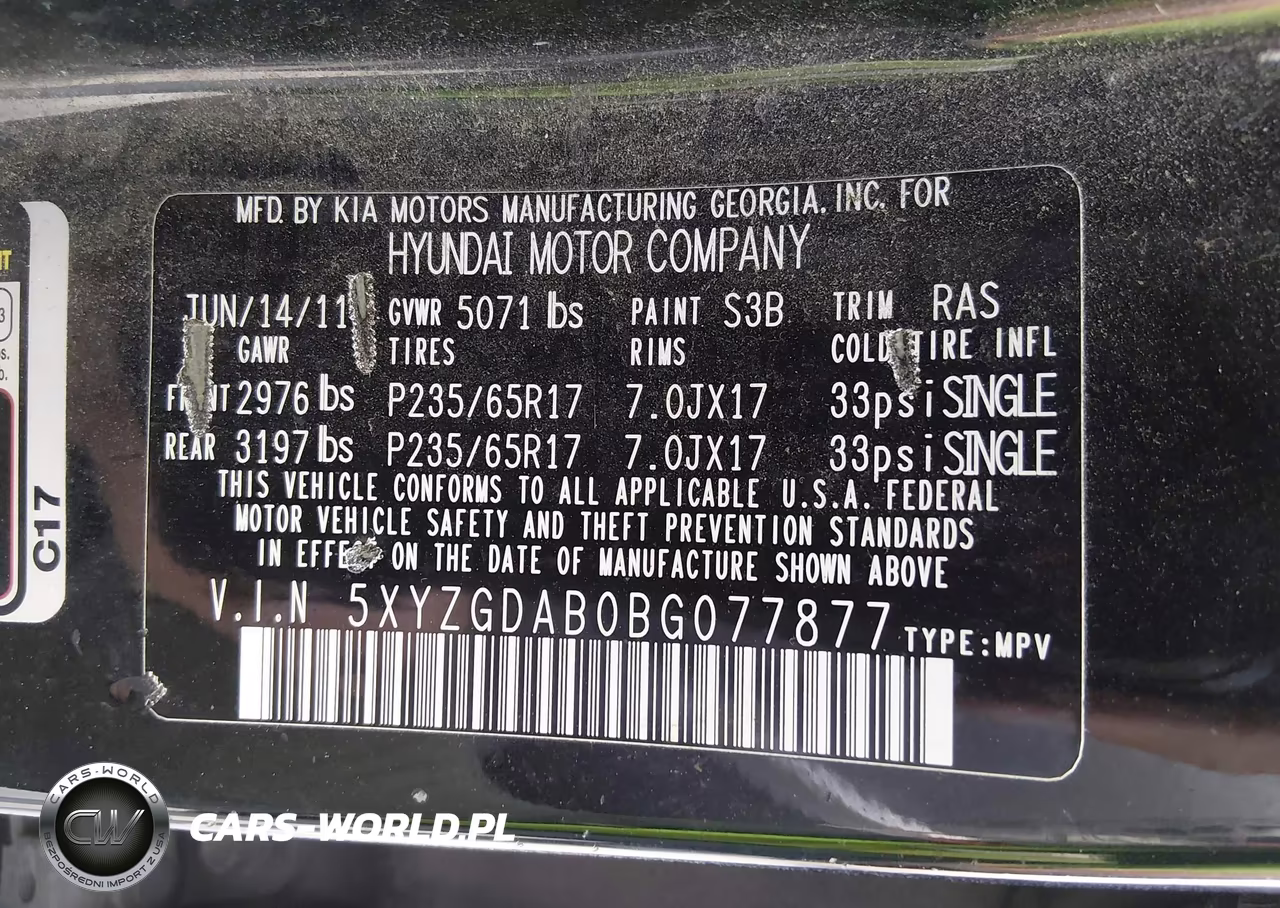 2011 Hyundai Santa Fe Gls VIN:5XYZGDAB0BG077877 - 9