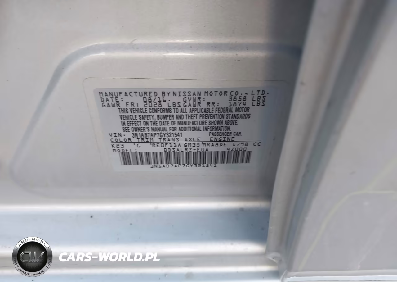 2016 Nissan Sentra Sr VIN:3N1AB7AP7GY321541 - 9