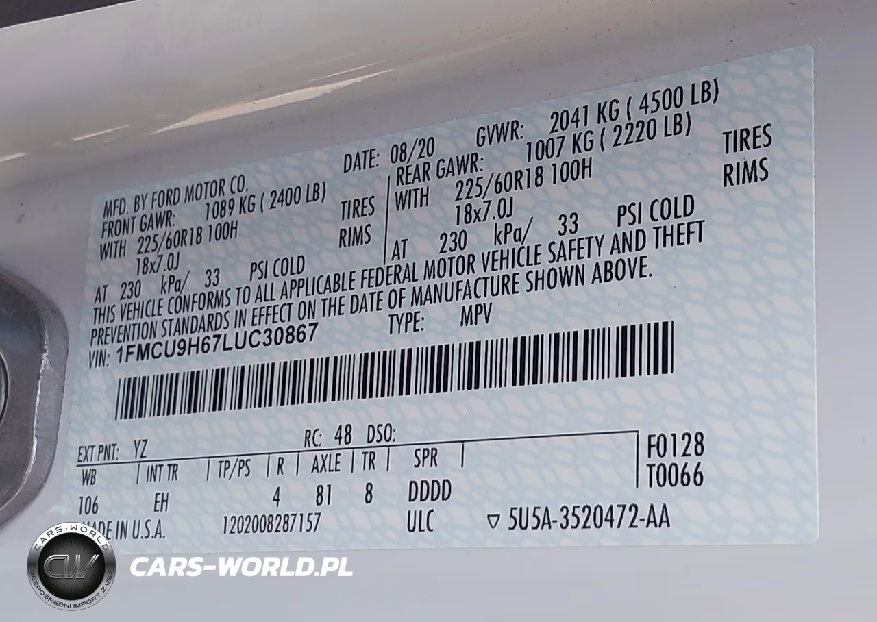 2020 Ford Escape Sel VIN:1FMCU9H67LUC30867 - 9