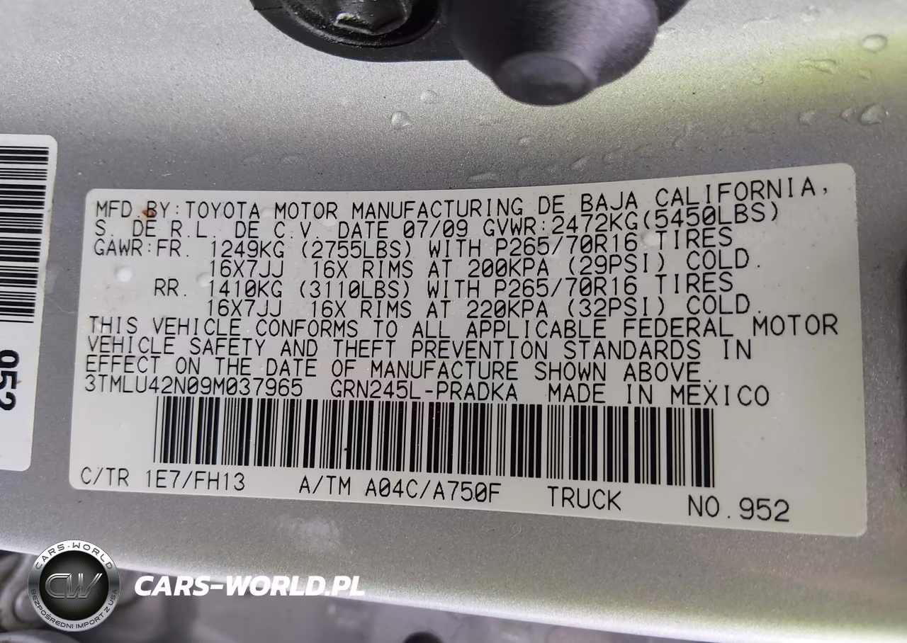 2009 Toyota Tacoma Base V6 VIN:3TMLU42N09M037965 - 9