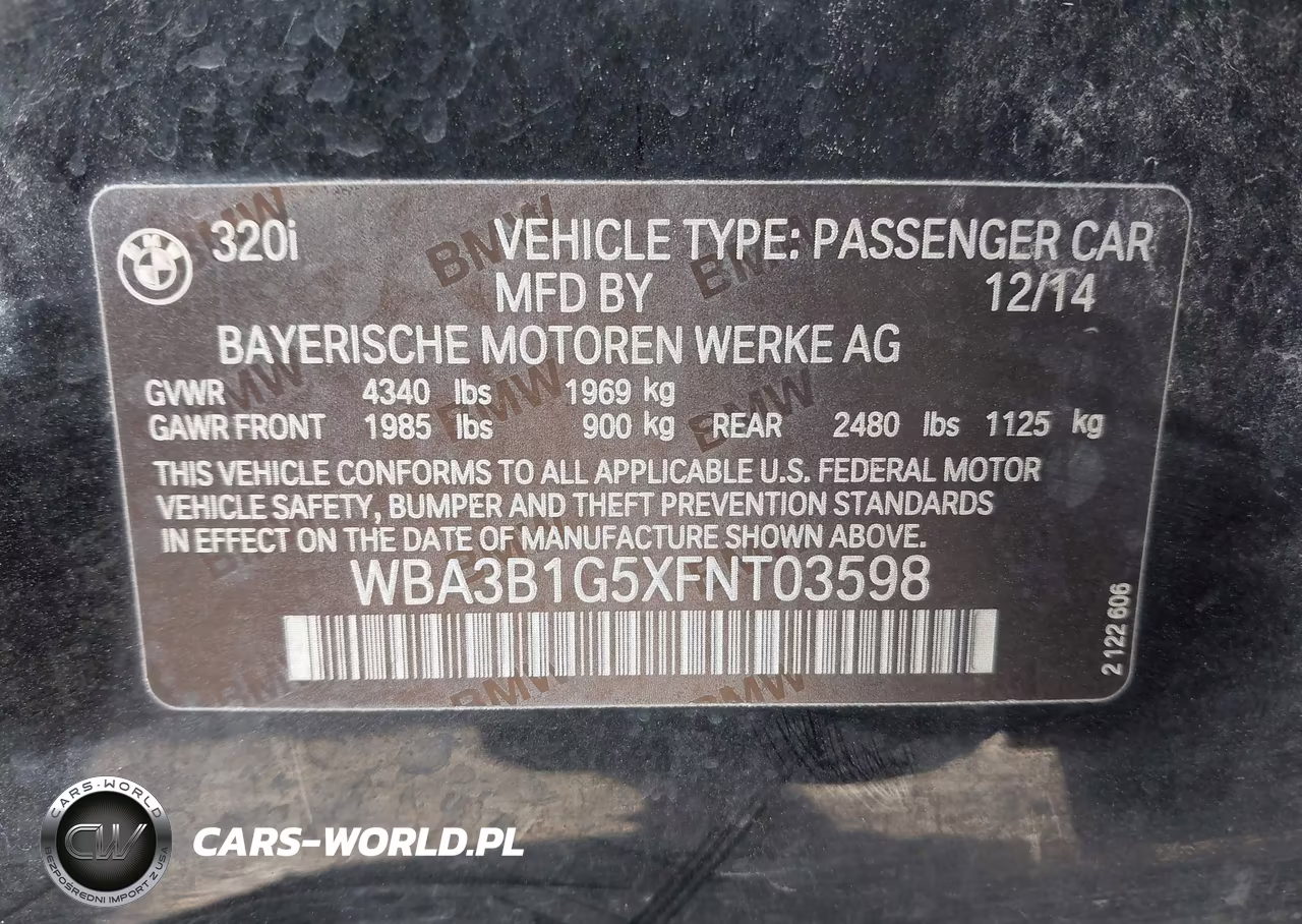 2015 BMW 320I VIN:WBA3B1G5XFNT03598 - 9