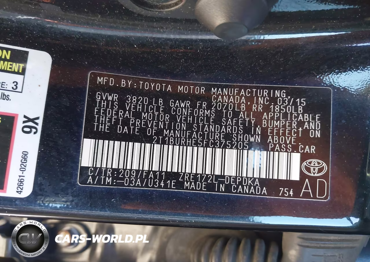 2015 Toyota Corolla L VIN:2T1BURHE5FC375205 - 9