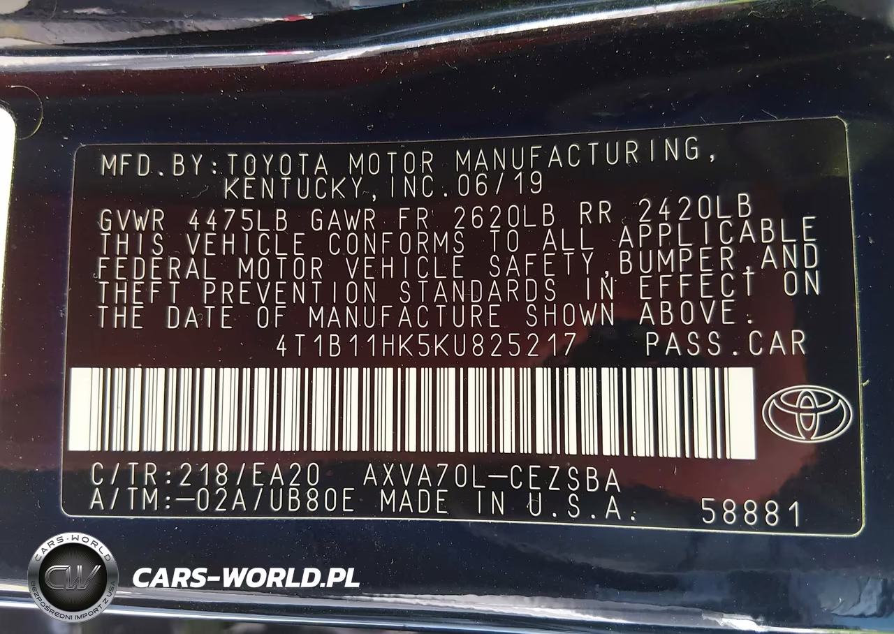 2019 Toyota Camry Se VIN:4T1B11HK5KU825217 - 9