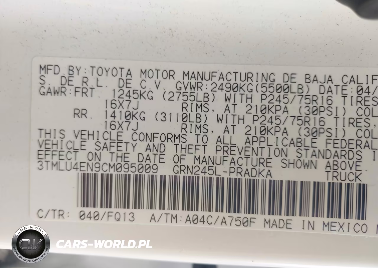 2012 Toyota Tacoma Base V6 VIN:3TMLU4EN9CM095009 - 9