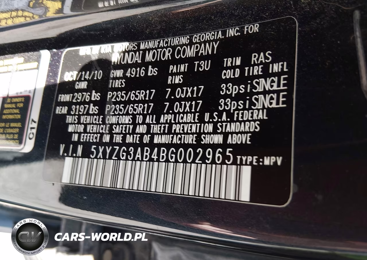 2011 Hyundai Santa Fe Gls VIN:5XYZG3AB4BG002965 - 9
