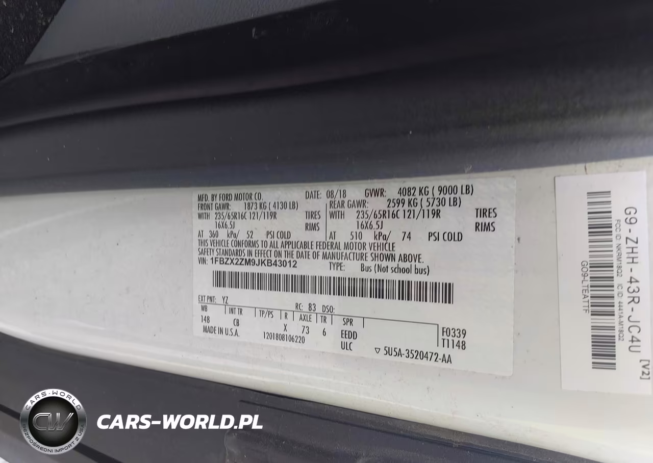 2018 Ford Transit-350 Xl VIN:1FBZX2ZM9JKB43012 - 9