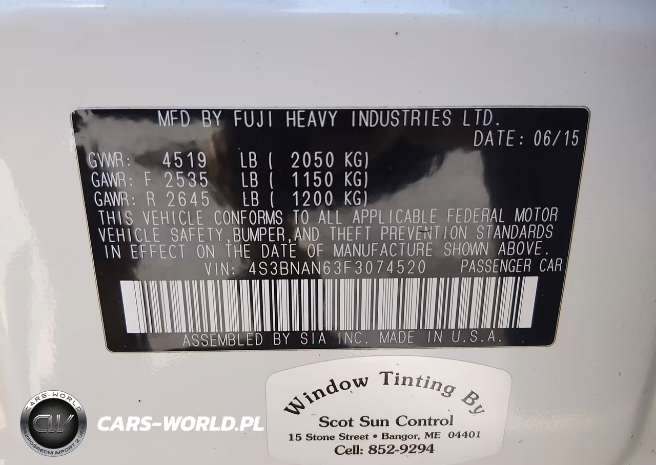 2015 Subaru Legacy 2.5I Limited VIN:4S3BNAN63F3074520 - 9