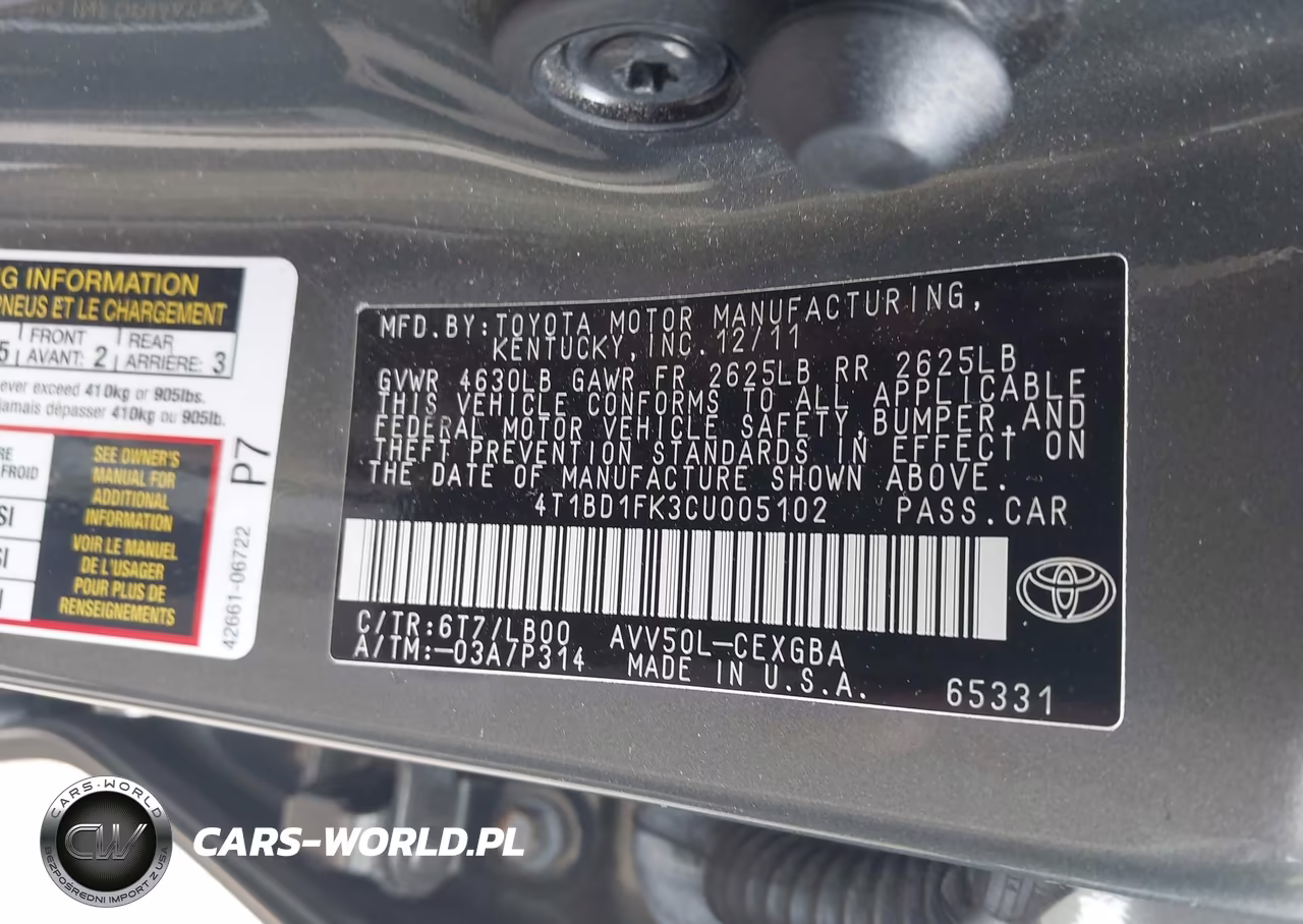 2012 Toyota Camry Hybrid Xle VIN:4T1BD1FK3CU005102 - 9
