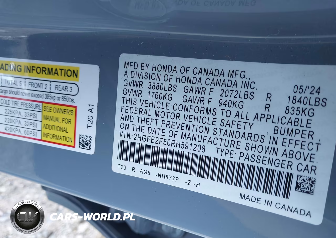 2024 Honda Civic Sport VIN:2HGFE2F50RH591208 - 9