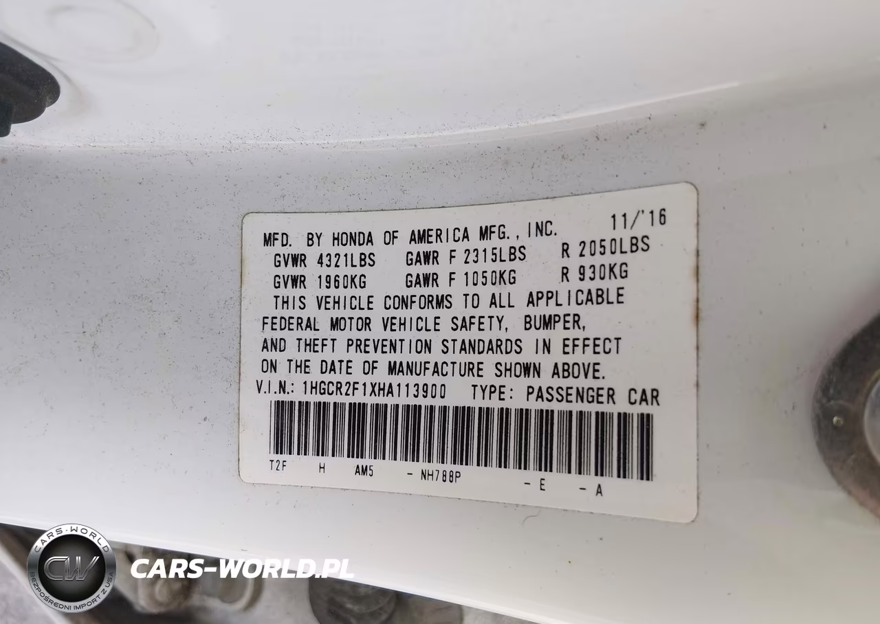 2017 Honda Accord Sport Se VIN:1HGCR2F1XHA113900 - 9