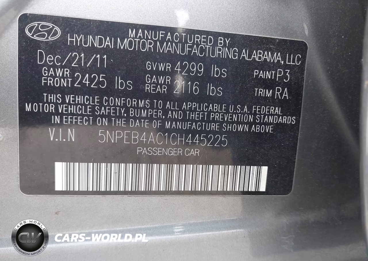 2012 Hyundai Sonata Gls VIN:5NPEB4AC1CH445225 - 9
